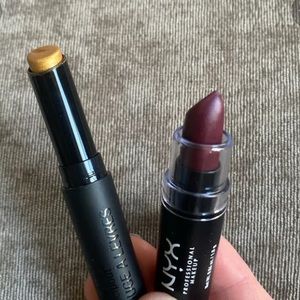Wet ‘n’ Wild Metallic Gold and NYX Deep Purple Lipstick Bundle